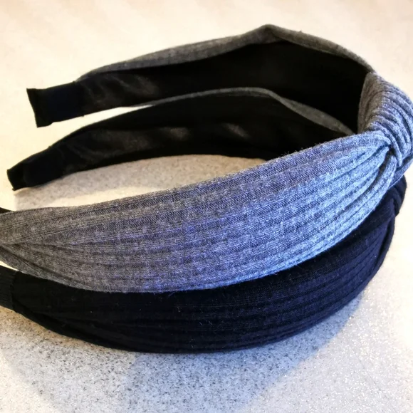 2 x Headbands Ribbed Grey & Black - Picture 2 of 3